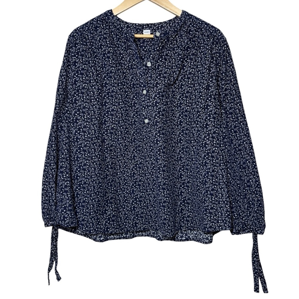 Old Navy Floral Peasant Top XL Ditsy Corduroy Blouse Blue White Boho Cottagecore